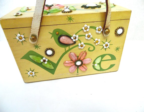 Enid Collins LOVE Wood Box Bag Collins of Texas Pu