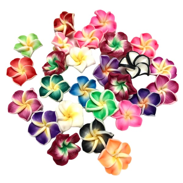 Polymer Clay Flower Beads 10mm Plumeria Mixed Colors 25 Flower Frangipani Y3