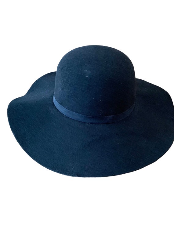 Womans 70's Style Black Hat Floppy Brim Hippie Hat