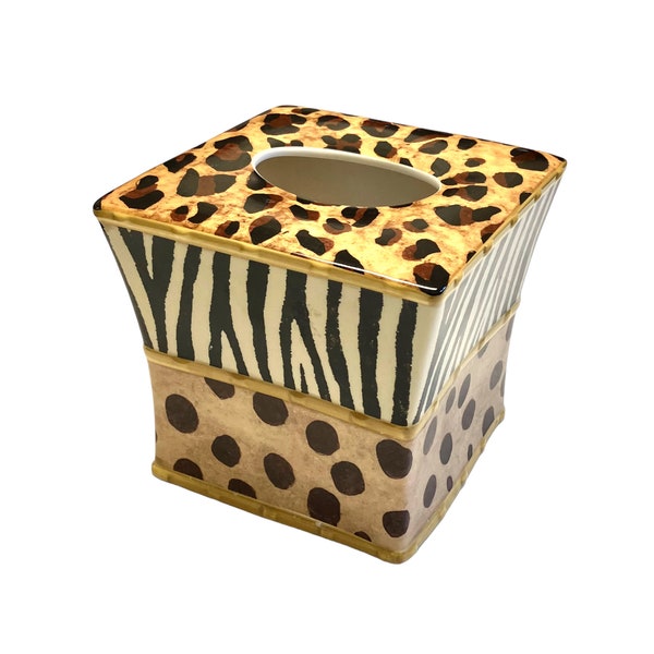 Square Tissue Box Cover Animal Print Safari Leopard Zebra Ceramic