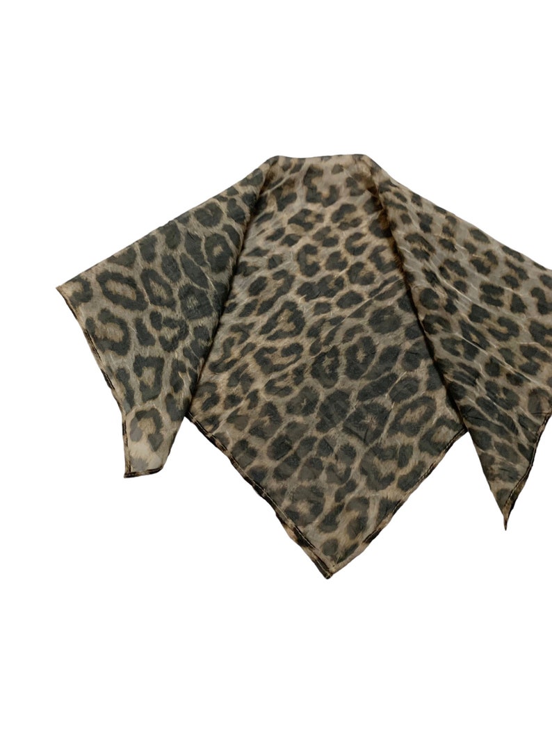 Vintage Black Brown Scarf Leopard Print 20 x 22 S5 image 3