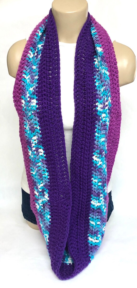 Knitted Infinity Scarf Purple Turquoise Blue And W