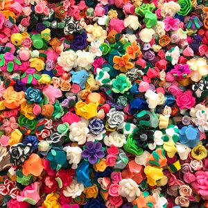 Flower Beads 30pcs 8mm-20mm Randomly Mixed Polymer Clay Flower Loose Spacer Beads Kawaii Flowers