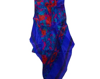 Vintage Blue Purple Red Scarf Floral Print 8" x 33" S5