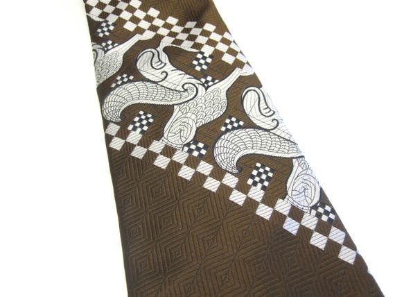 Brown Silver Necktie Egyptian Theme Vintage Thoma… - image 2