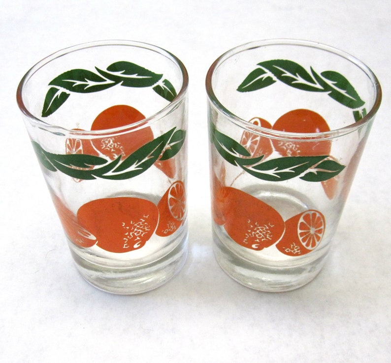 Vintage Orange Juice Glasses Set of Two Drink ware Etsy
