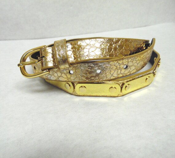 Thin Gold Belt Skinny Shiny Metal Size L Vintage … - image 1