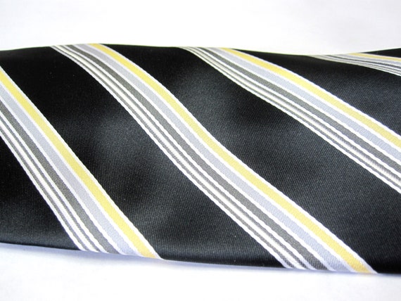 Black Silver Striped Necktie Vintage Harve Bernar… - image 3