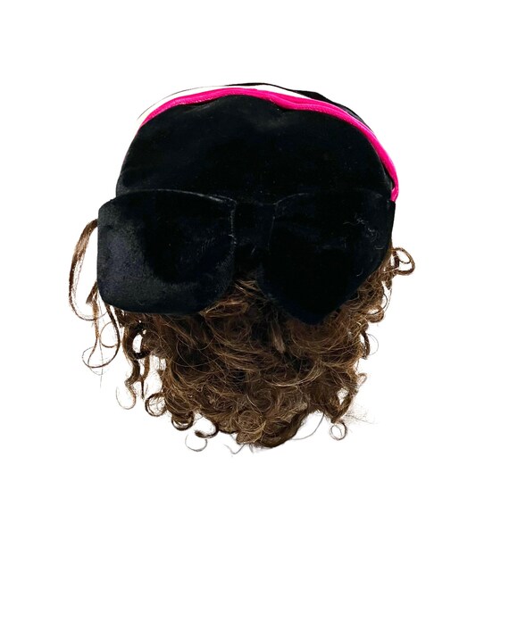 Black Velveteen Pancake Hat Pillbox Vintage Calot… - image 4