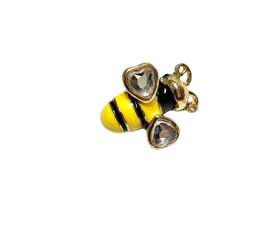 Enameled Bumble Bee Pendant Rhinestone Wing Bee Large Bumblebee Charm ...
