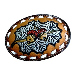 Tony Lama Leather Buckle Western Acorn Buckle