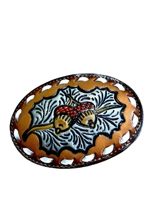 Tony Lama Leather Buckle Western Acorn Buckle