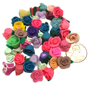 Flower Beads 40pcs 7mm-12mm Randomly Mixed Polymer Clay Flower Loose Spacer Beads Kawaii Flowers Z1