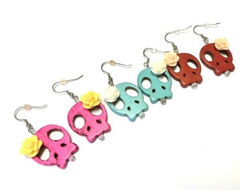 Skull Skeleton Earrings Sugar Skull Earrings Day Of The Dead Rockabilly Earrings 3 Pairs Halloween