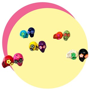 10 Large 18mm Rainbow Sugar Skulls With Flowers In Eyes Random MultiColored Day Of The Dead / Halloween Crafts