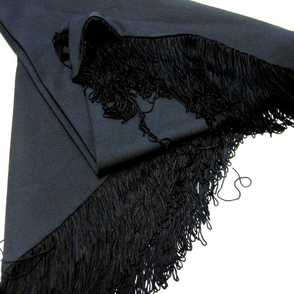 Black Shawl Throw 80s Fringed Wrap