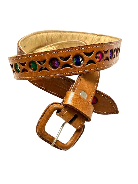 Brown Leather Belt Western Cowboy Wear Colorful Ta