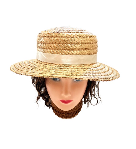 Straw Hat Sun Hat Womans Hat Wide Brim Boater Sum… - image 3