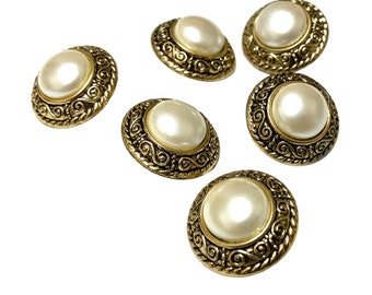 Fancy Gold Faux Pearl Buttons 6 Pc Jesse James Dress It Up Sewing Craft Embellishment JJG21