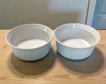 2 Corningware French White Individual Casserole Dishes  F-16-B Round F-5-B Ramekin Baking Dish Bowl