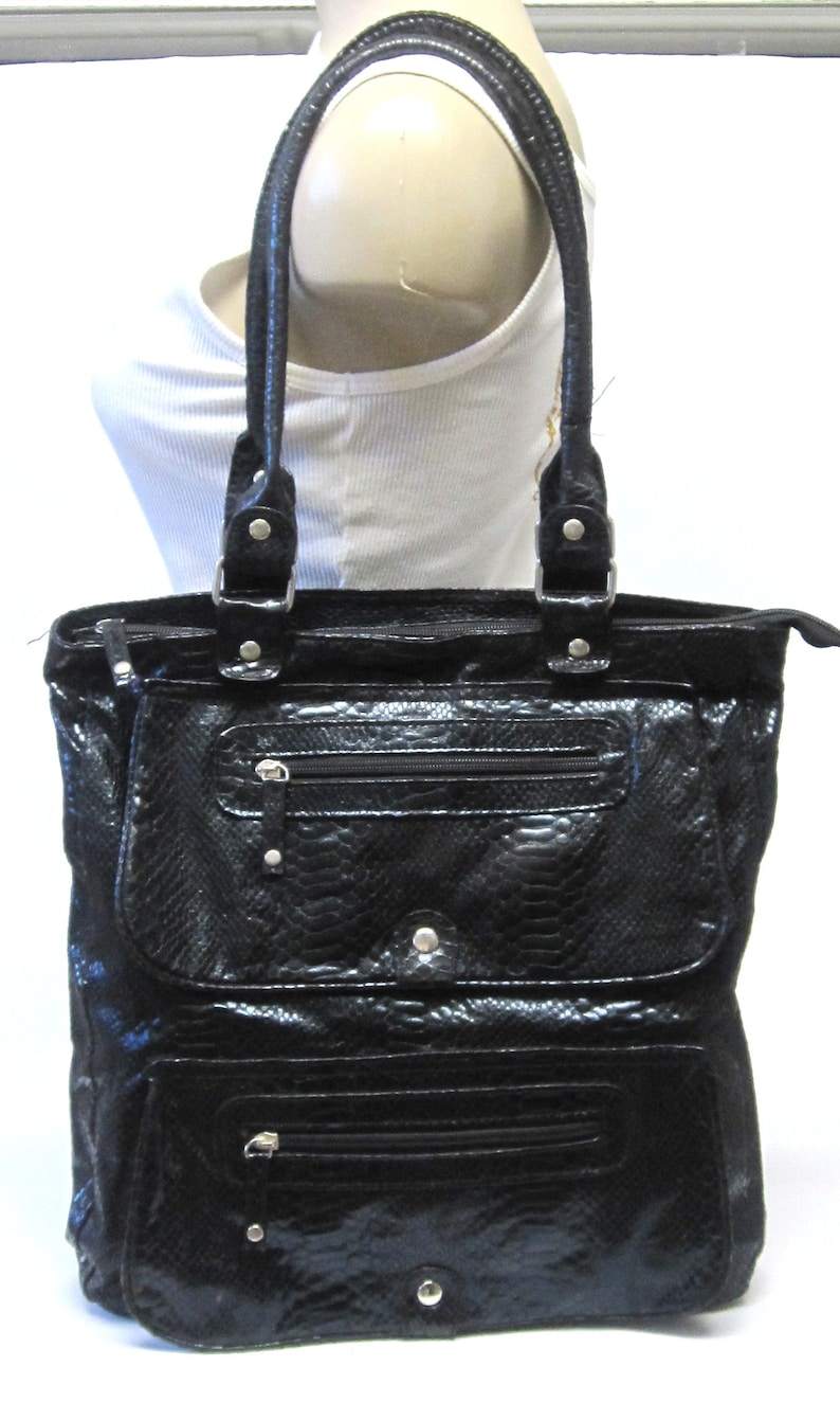 Oversized Large Black Purse Handbag Snakeskin Print BC5