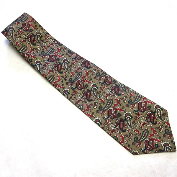 Silk Paisley Necktie Wembley Brown Green Red White Neck Tie T2