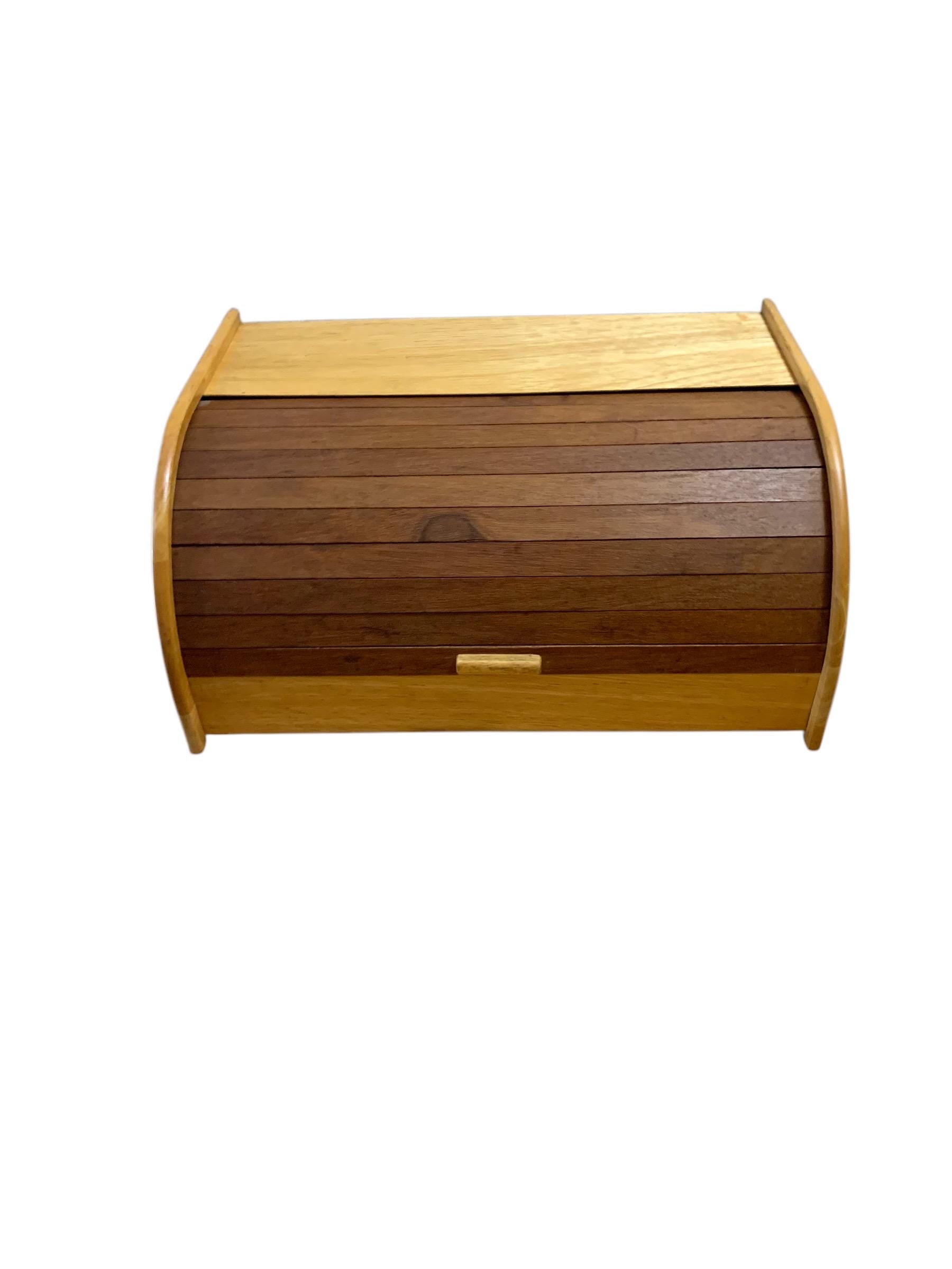 Roll Top Bread Box Wood Two Tone Brown 15" x 11" 7.5"