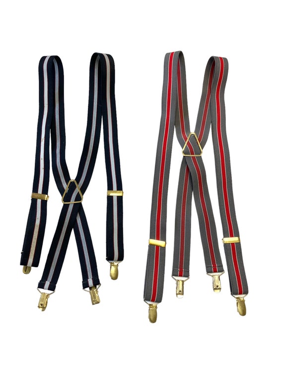 Vintage Blue and White & Red and Gray Suspenders E