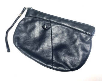 Dark Blue Leather Purse Wristlet Handbag Vintage Toni