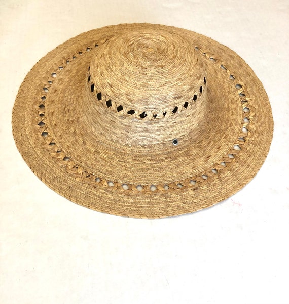 Wide Brimmed Hat Straw Natural Fiber Weave Sun Ha… - image 4