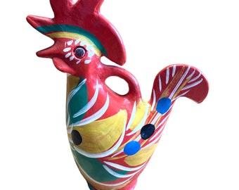 VINTAGE Red Ceramic Rooster Piggy Bank Tonala "Honduras" Chicken Home Decor