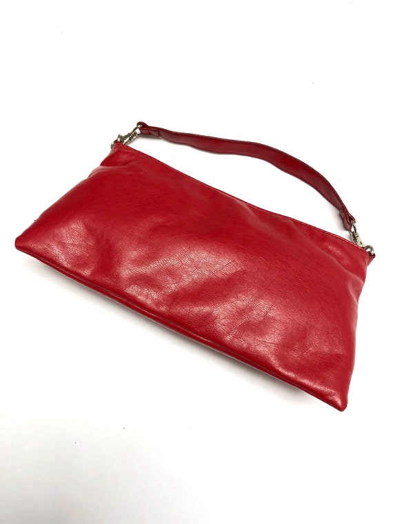 Bright Red Purse Handbag Y2K Faux Leather Handbag - image 3