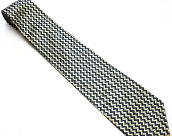 Blue Tan Silk Necktie 57" x 3.75"  Wide Vintage Tie Van Heusen Tie T1