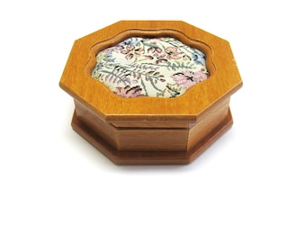 Jewelry Box Gift Tapestry Top Mirror Wood