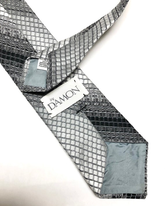 Black Silver Necktie 3" x 57" Vintage Damon Men's… - image 4