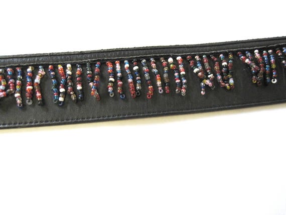 Vintage Black Leather Belt Wide Beaded Catherine … - image 7