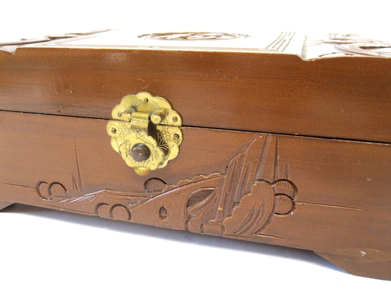 Oriental Jewelry Box Carved Wood - image 4