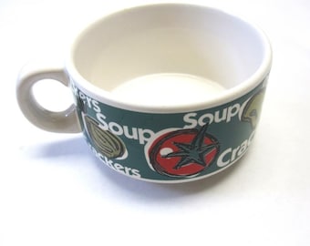 Soup Cup Oversize Bowl Large Mug Stoneware Green White Red Orange