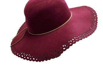 Womans 70's Style Burgundy Maroon Hat Floppy Brim Hippie Hat