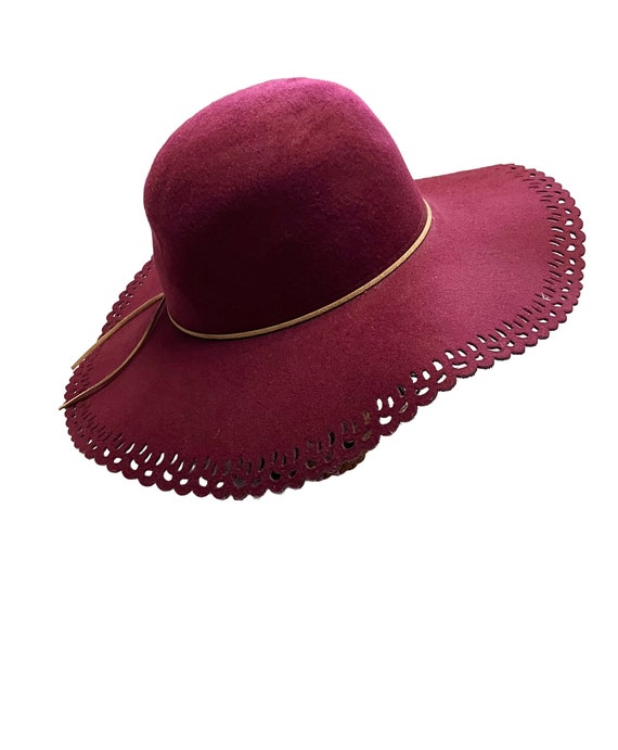 Womans 70's Style Burgundy Maroon Hat Floppy Brim 