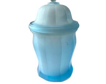 1970's Blue Satin Glass Canister Apothecary Jar Indiana 11" Vintage