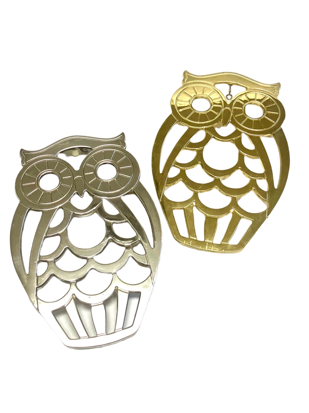Brass Owl Trivet MCM Large Vintage Owl Pair Brass and Silver Etsy