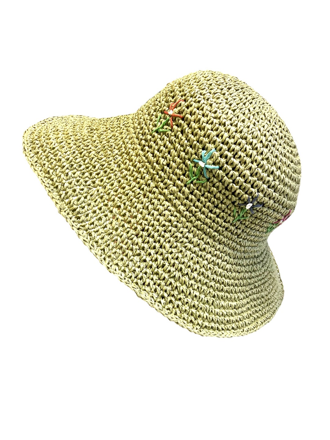 Sage Green Hat Bucket Hat Crocheted Hat With Flowers Shapeable Wire ...