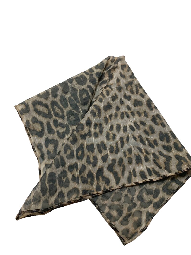 Vintage Black Brown Scarf Leopard Print 20 x 22 S5 image 2