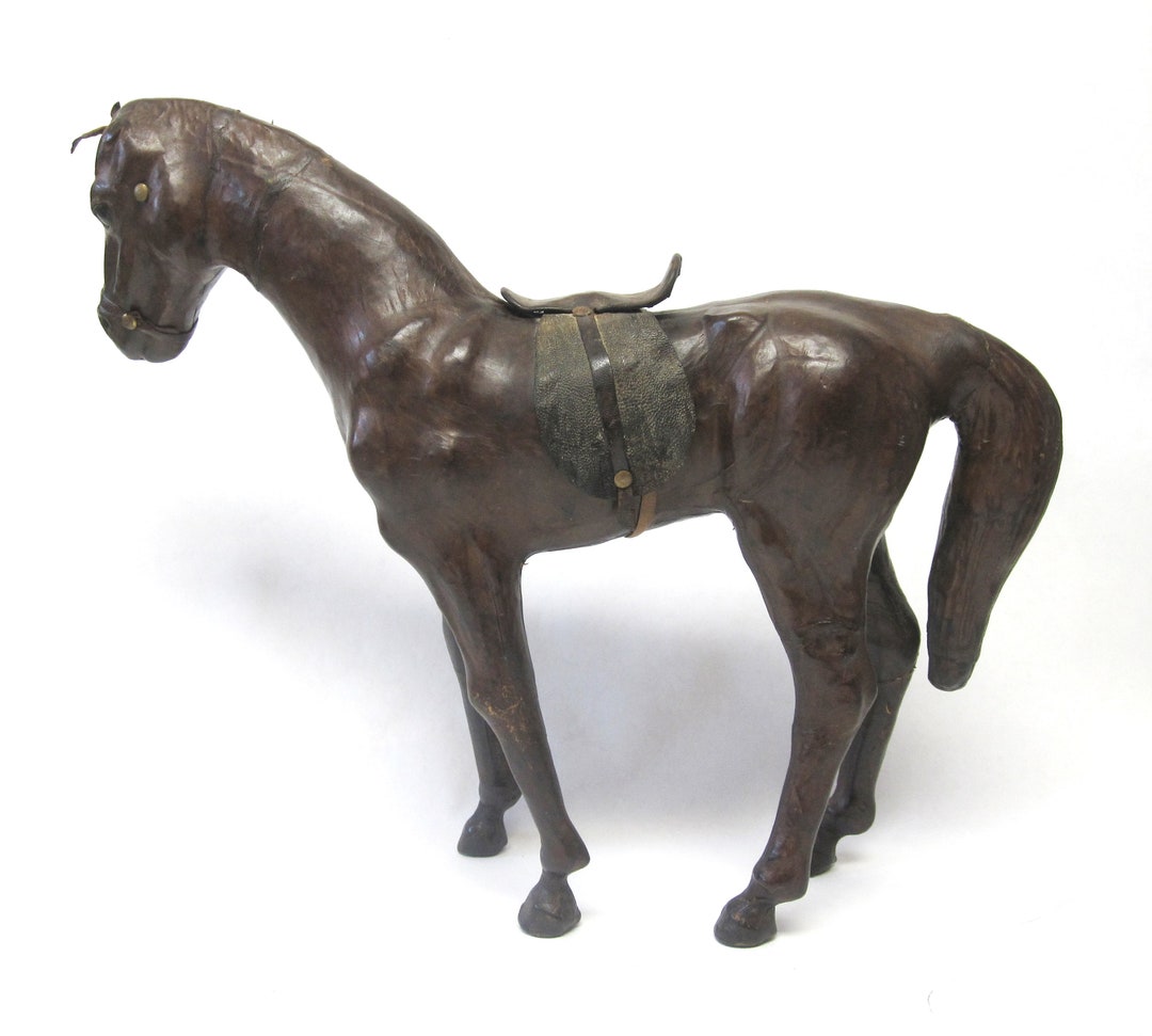 Vintage Horse Leather Horse Figurine Statue Glass Eyes Etsy
