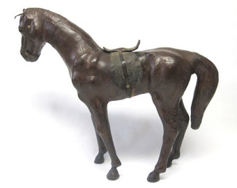 Vintage Horse Leather Horse Figurine Statue Glass Eyes