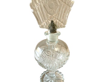 French Art Deco Robj Perfume Bottle Clear Pressed Glass Scarce *Repaired Stopper