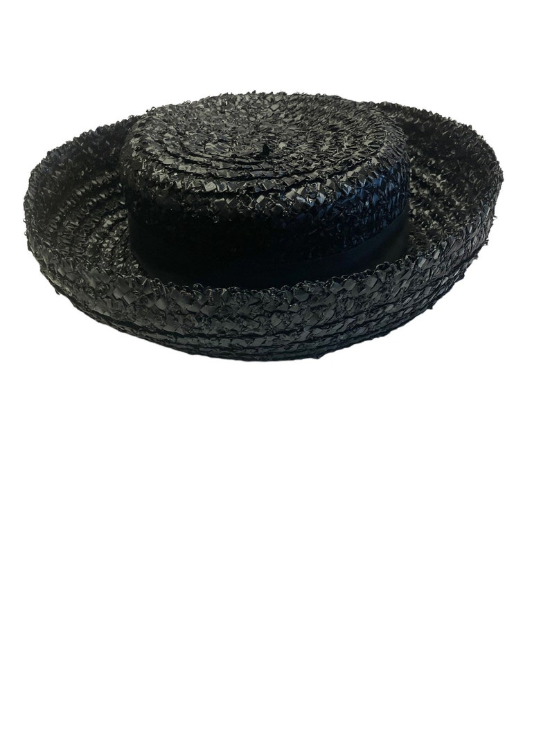 Wide Brimmed Straw Hat Rolled Brim Black Boater Sun Hat Garden Etsy