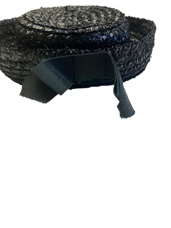 Black Straw Boater Hat: Rolled Brim Raffia Sun Hat - image 5