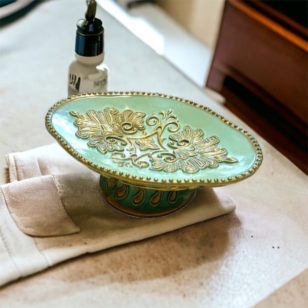 Baroque Pedestal Soap Dish Gold Blue / Green Soap Dish Etsy